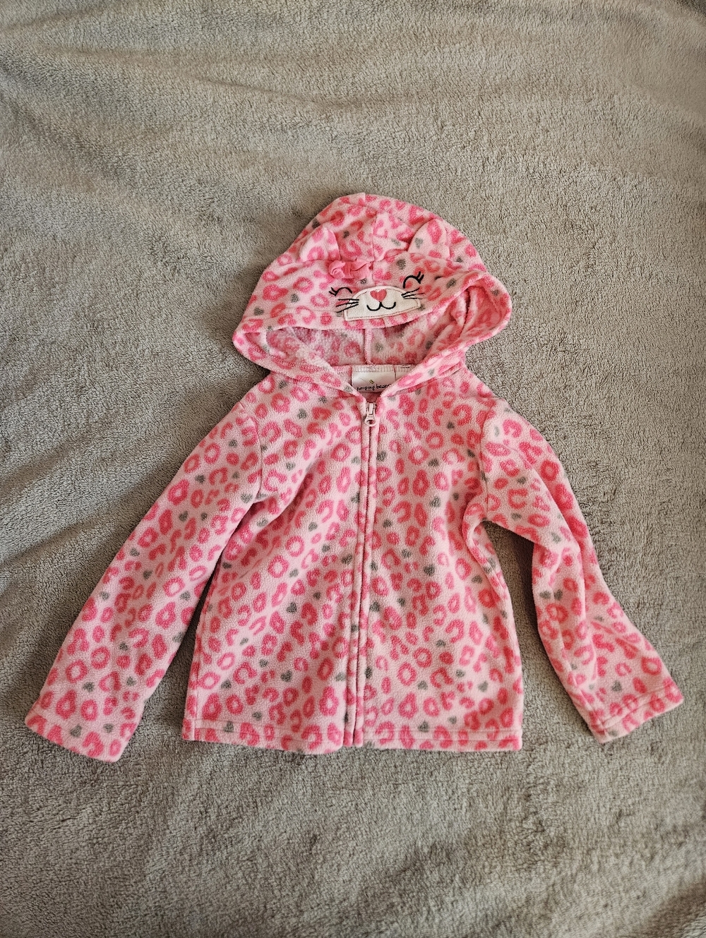 jumping beans Pink Kitty Cat Leopard Print Fleece Hooded Jacket